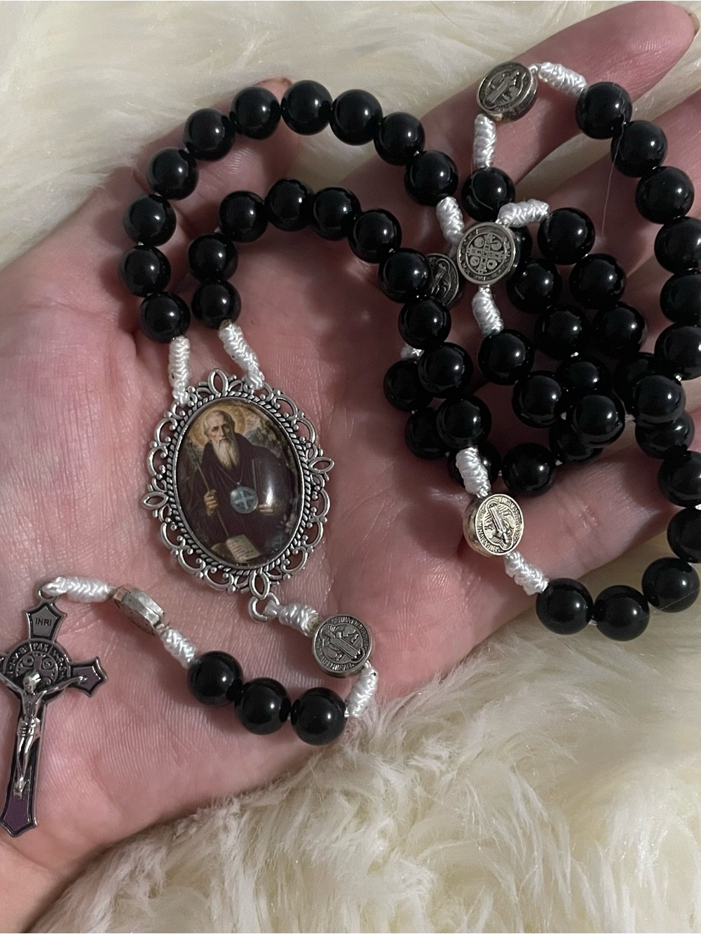 handmade st. benedict rosary | black onyx beads | catholic prayer rosary | st.m